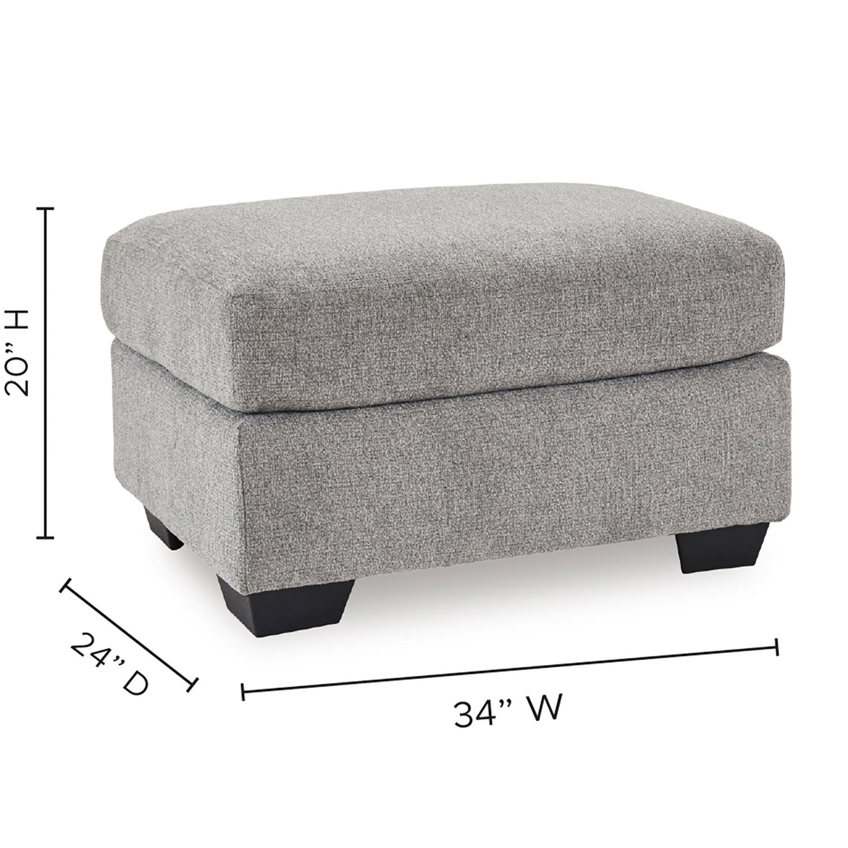 Detail image of Loreo Flint Ottoman with overlay of product dimensions