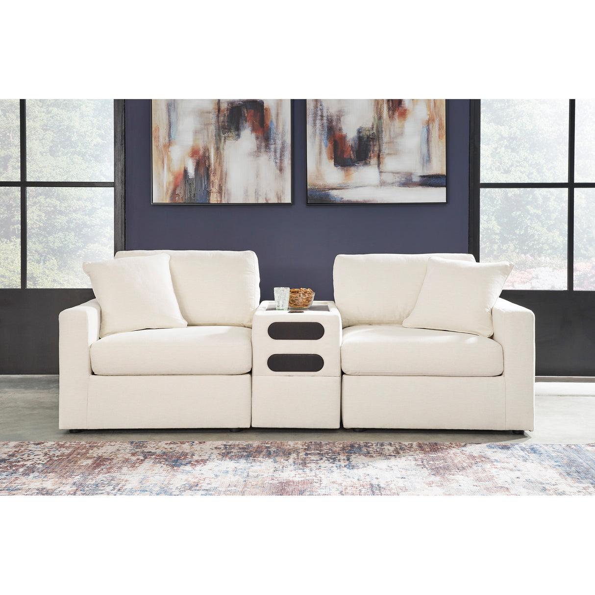 A room setting featuring Modmax Oyster 3 Piece Audio Console Loveseat