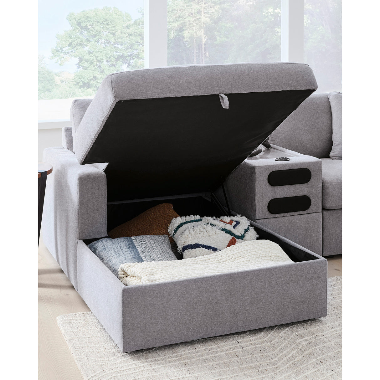 Detail view of Modmax Granite Left Storage Chaise