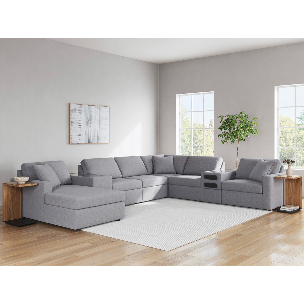 A room setting featuring Modmax Granite Left Storage Chaise