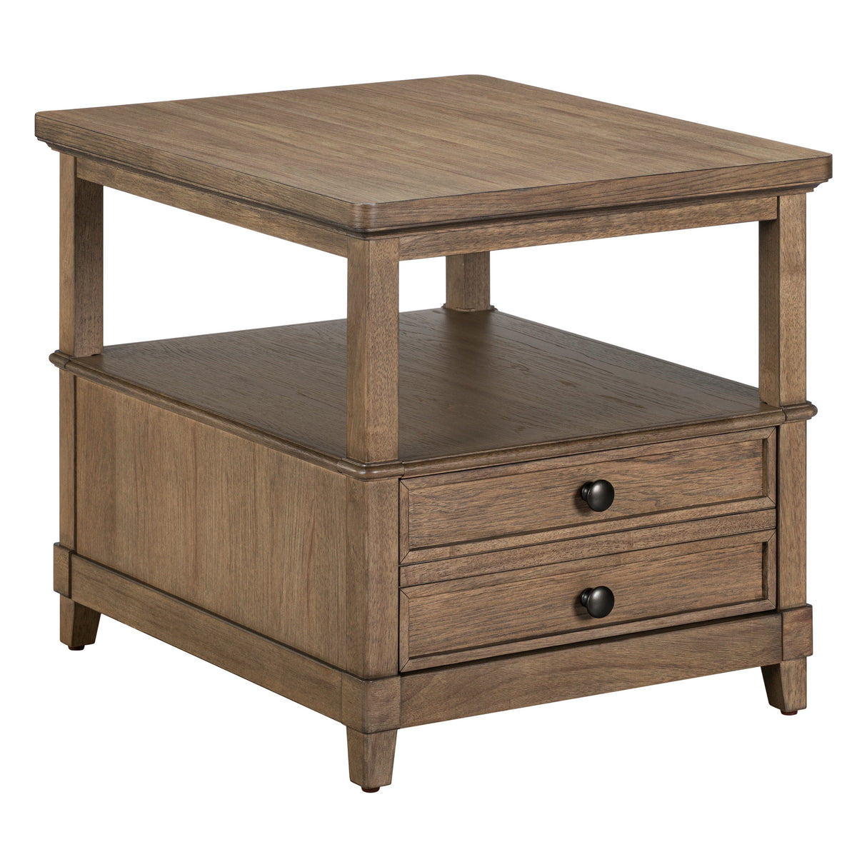 Front right view of Artisan Home Sienna Stone 2 Drawer End Table