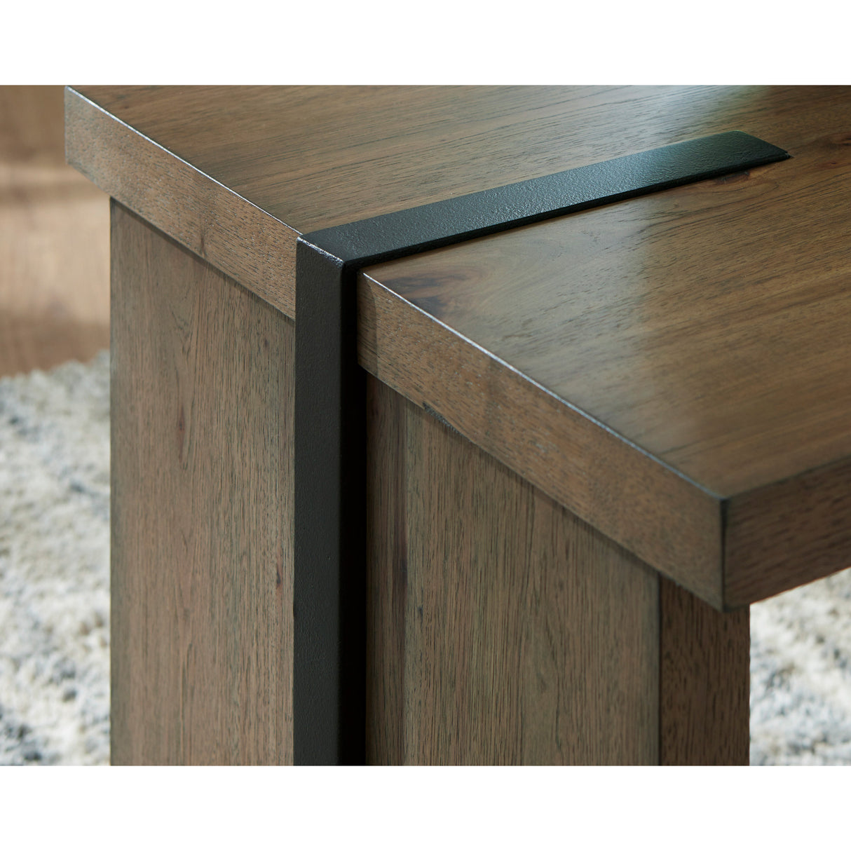 Detail view of Kandinew Brown Square End Table