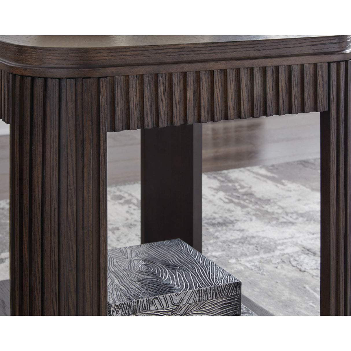 Detail view of Carlibrie Warm Brown Rectangular End Table
