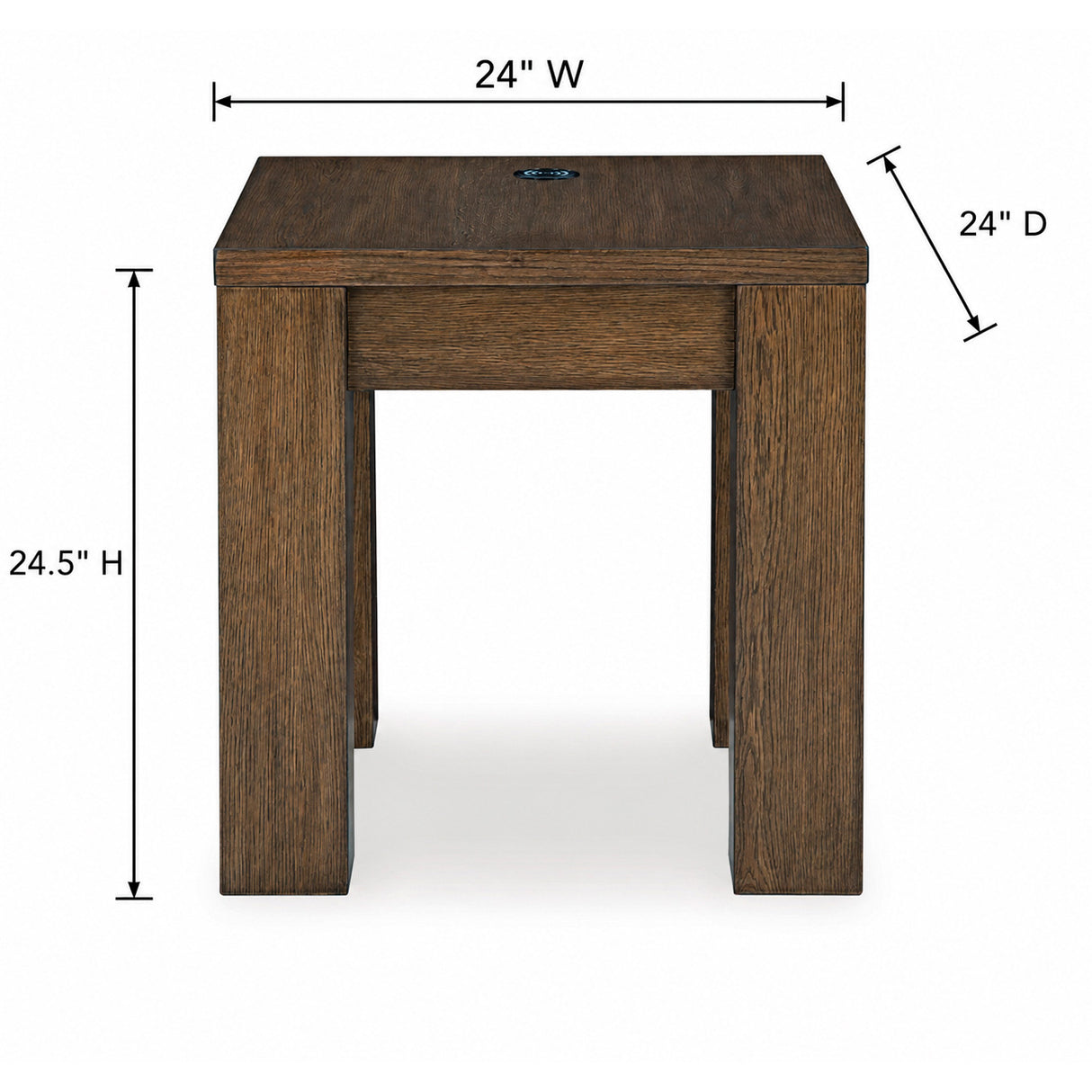 Detail image of Rosswain Warm Brown Square End Table with overlay of product dimensions