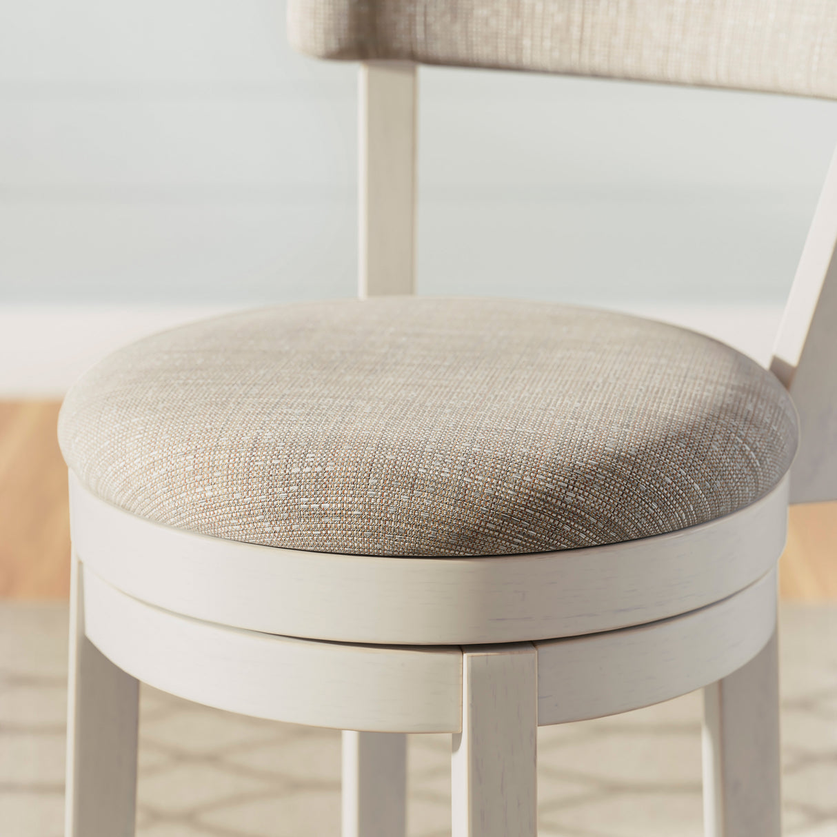 Swatch for the Robbinsdale Antique White Upholstered Swivel Open Back Counter Stool