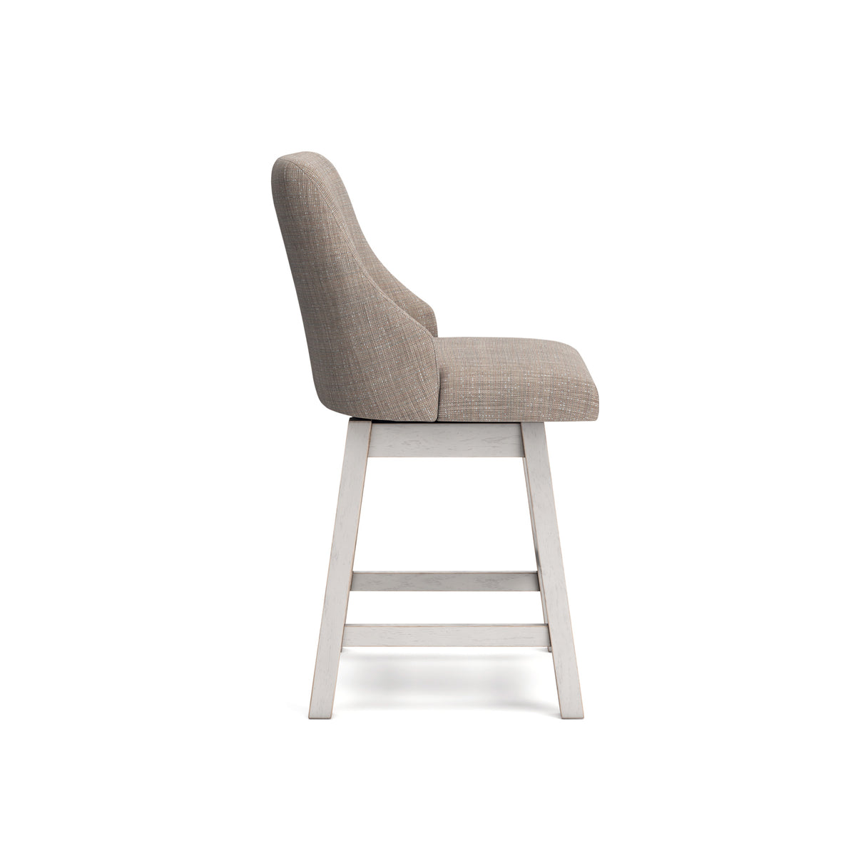 Side view of Robbinsdale Antique White Upholstered Swivel Counter Stool