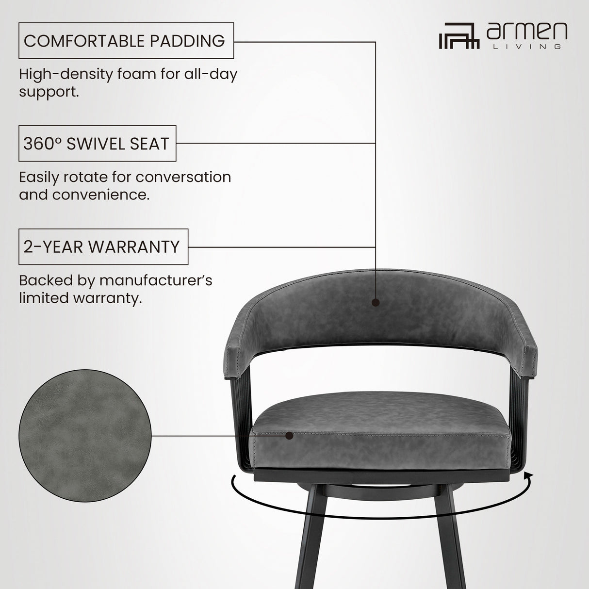 Detail view 2 of Chelsea Vintage Gray Swivel Counter Stool