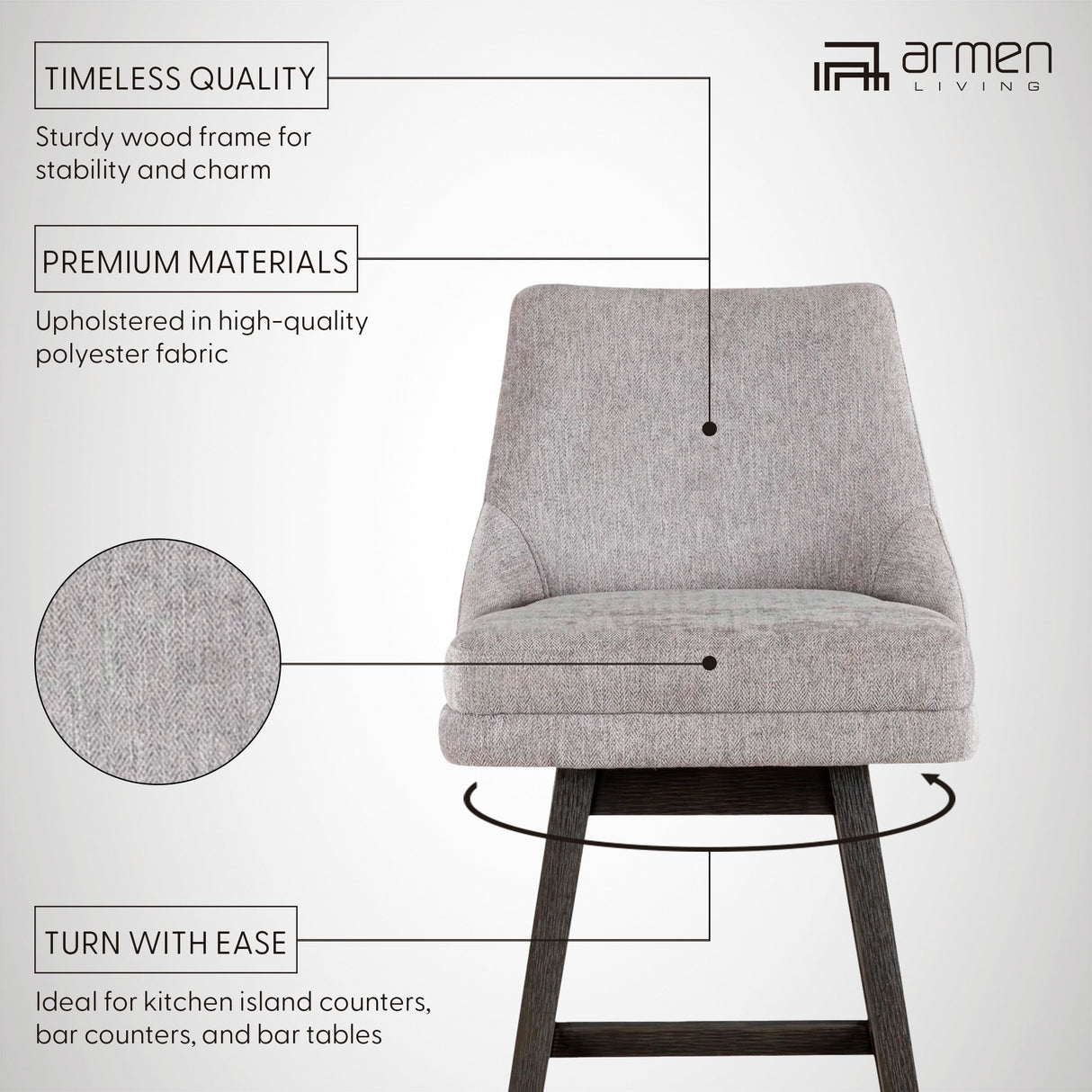 Detail view 2 of Branson Gray Swivel Bar Stool