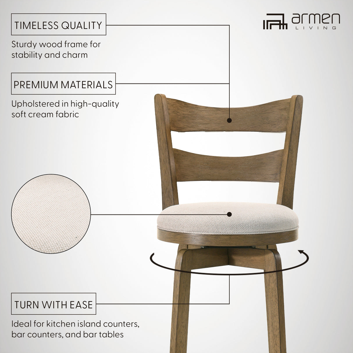 Detail view 2 of Blair Wheat Swivel Counter Stool