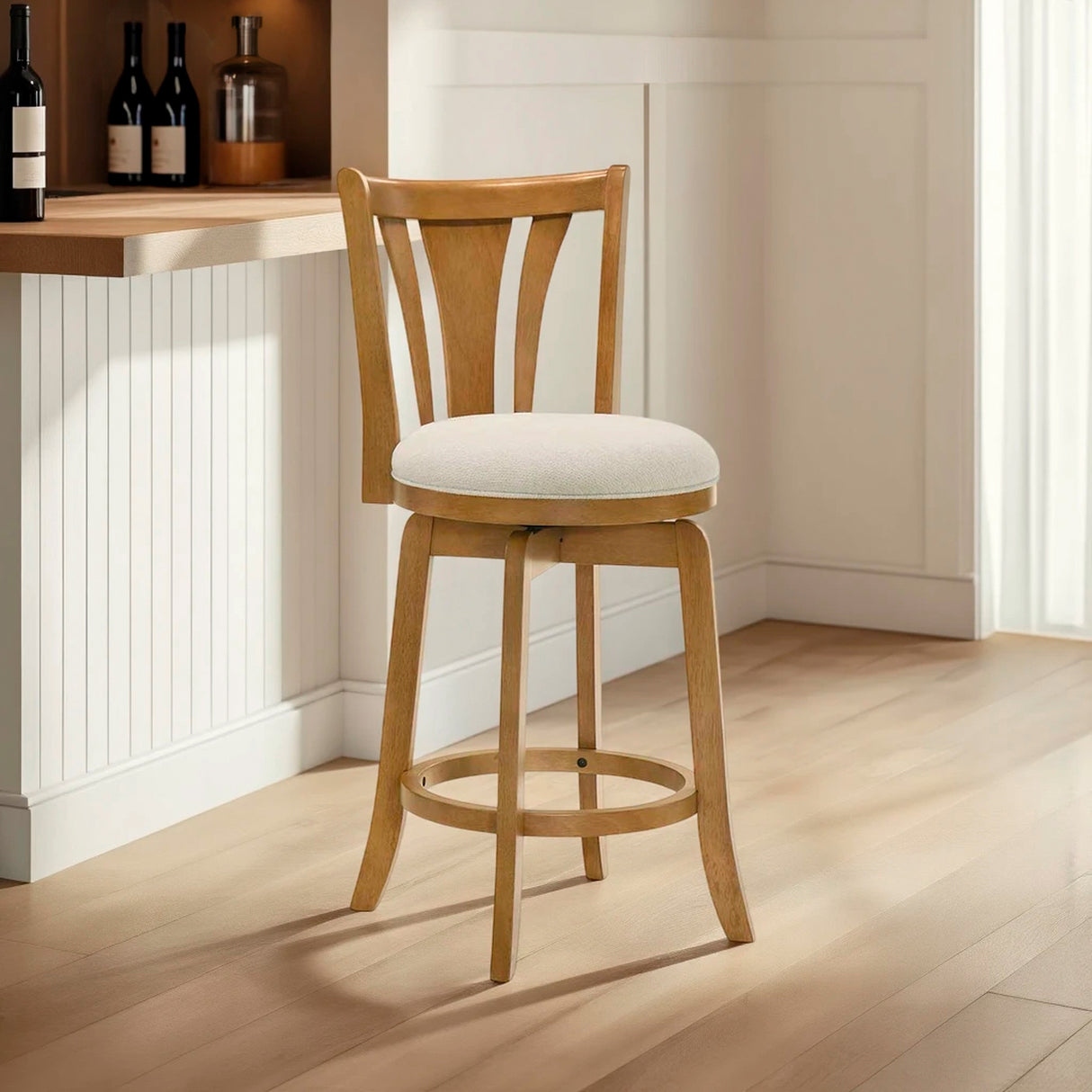 A room setting featuring Elle Dune Swivel Bar Stool