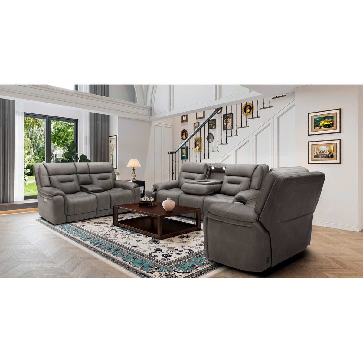 Room setting 2 featuring Winslow Smoke Immersive Sound Power Reclining Sofa