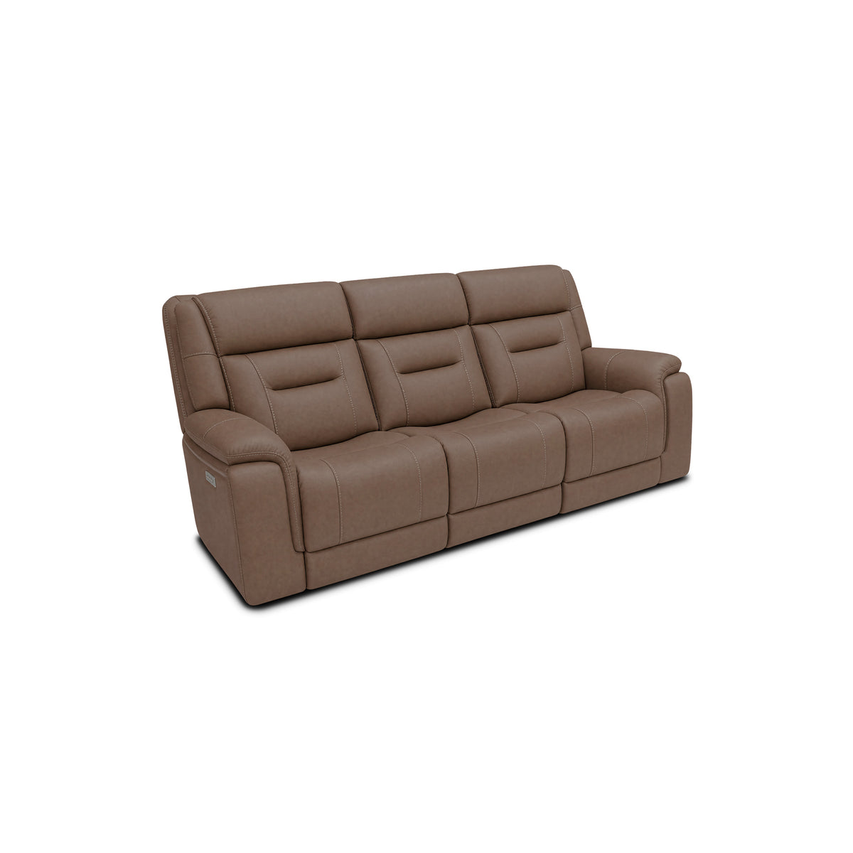 Front left view of Winslow Cappuccino Immersive Sound Power Reclining Sofa