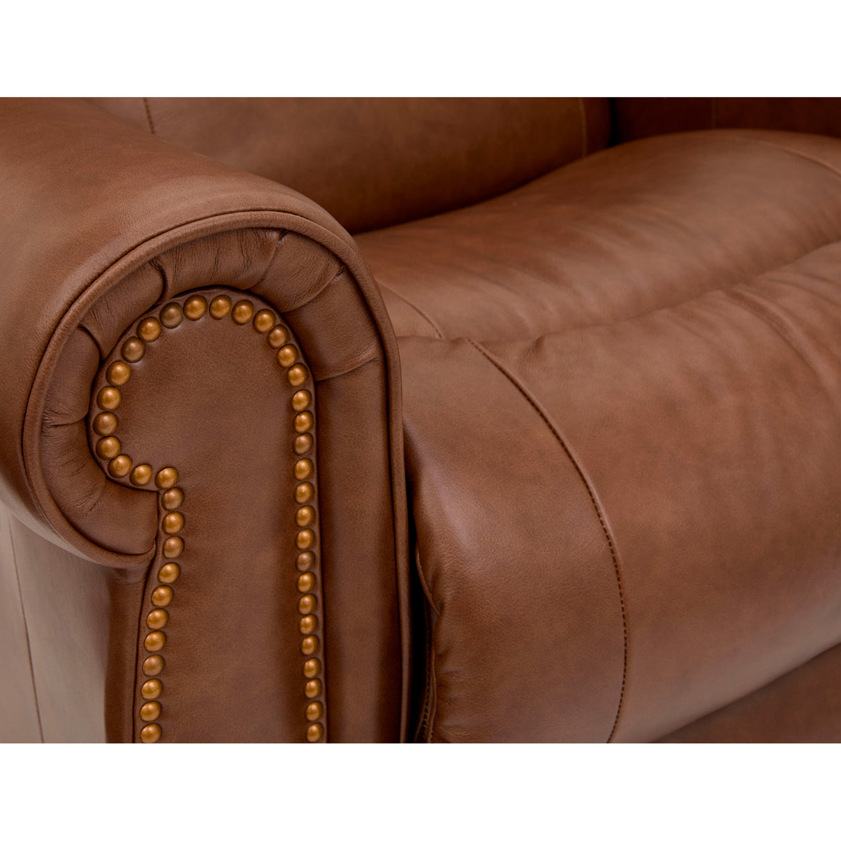 Detail view of Mocha Dutton Leather Rocker Recliner