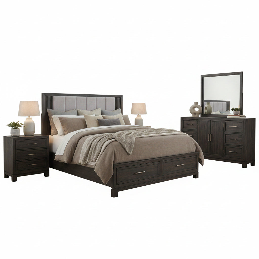 Modern Edge Caffe King 4 Piece Upholstered Storage Room Group QK1108337
