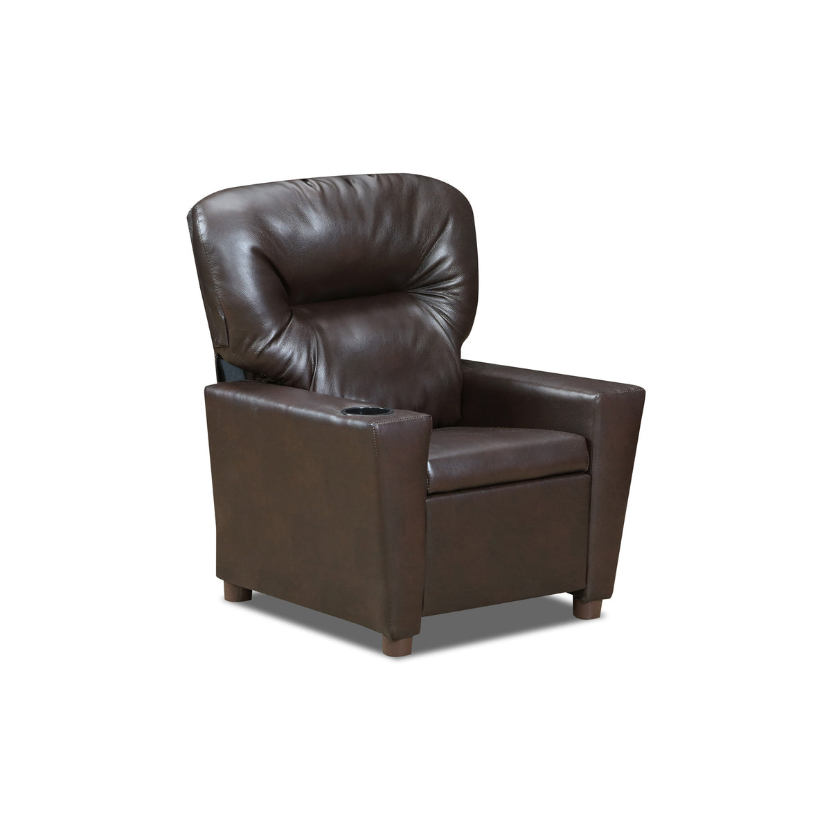 Front right view of Little Lounger Brown Recliner