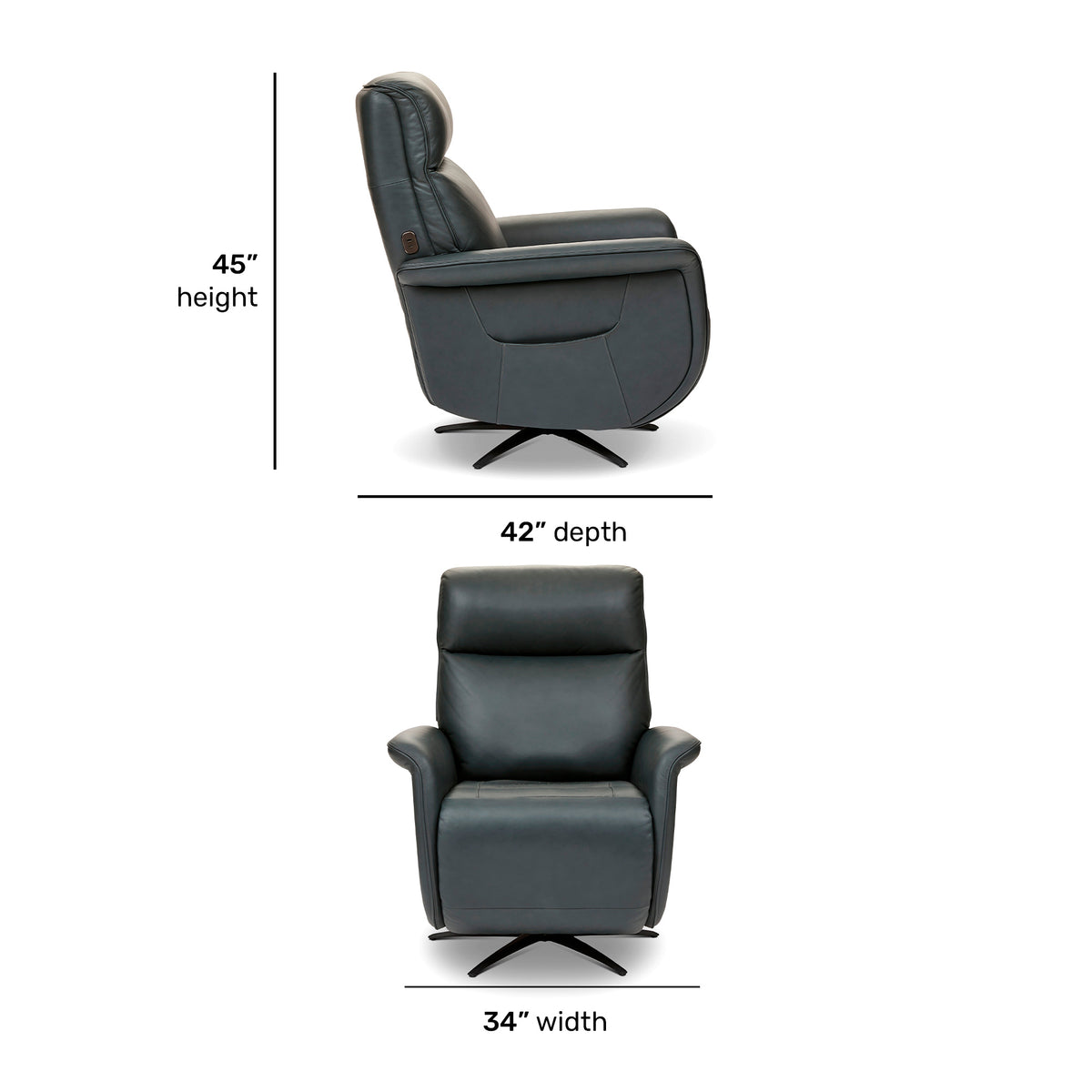 Detail image of Harbor Haven Power Swivel Recliner with overlay of product dimensions