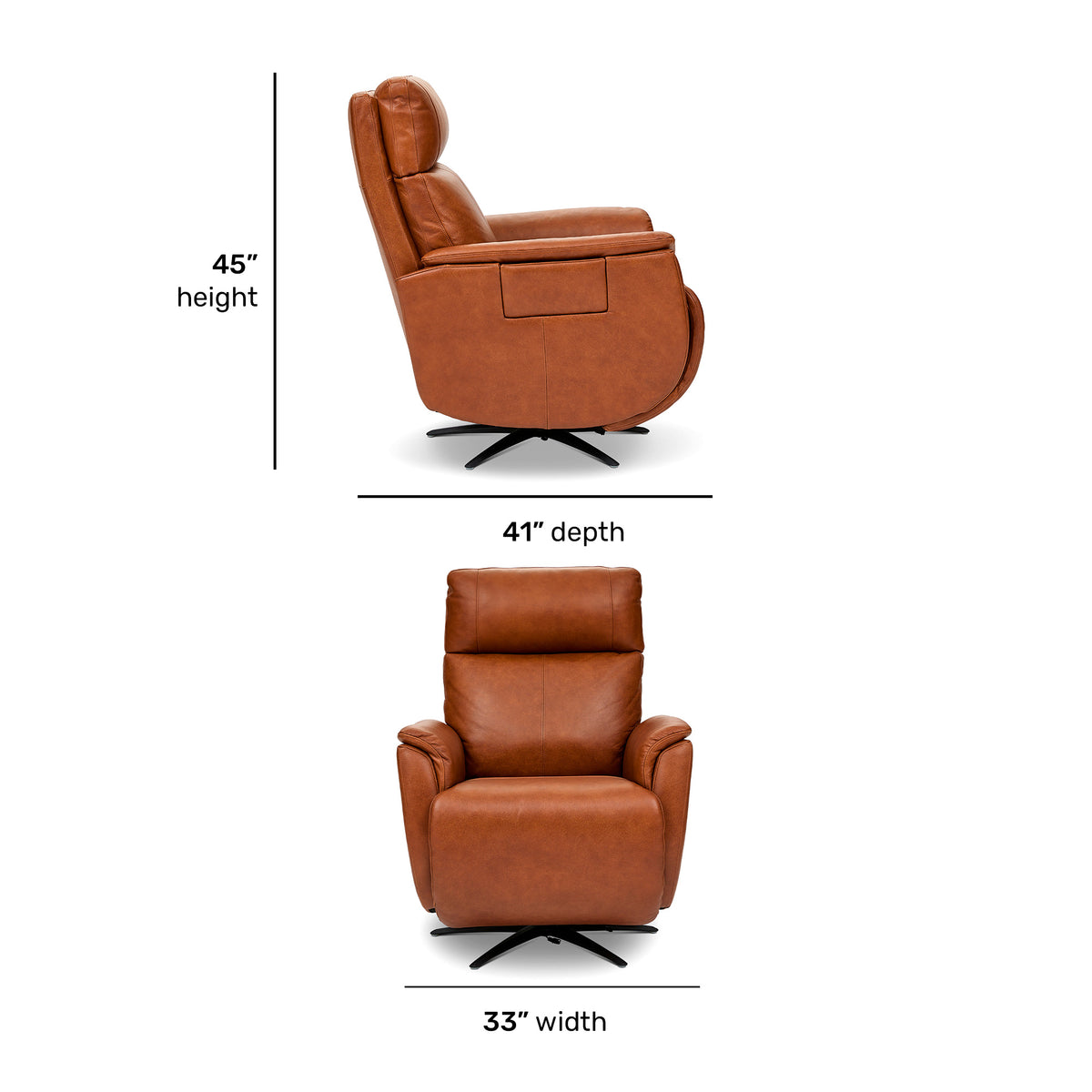 Detail image of Cove Autumn Power Swivel Recliner with overlay of product dimensions