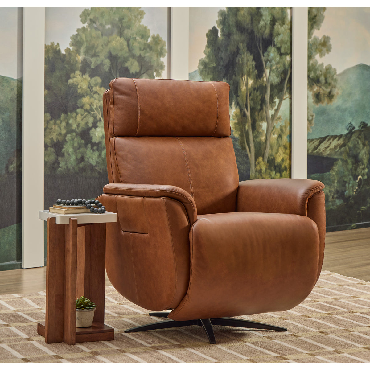A room setting featuring Cove Autumn Power Swivel Recliner