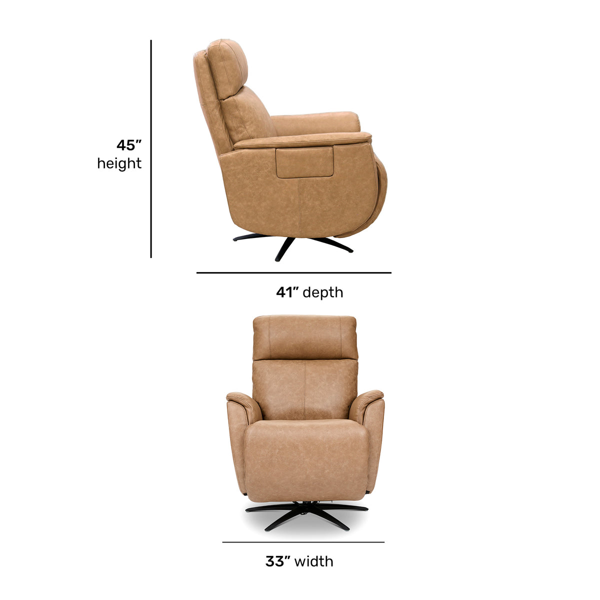 Detail image of Dune Cove Power Swivel Recliner with overlay of product dimensions