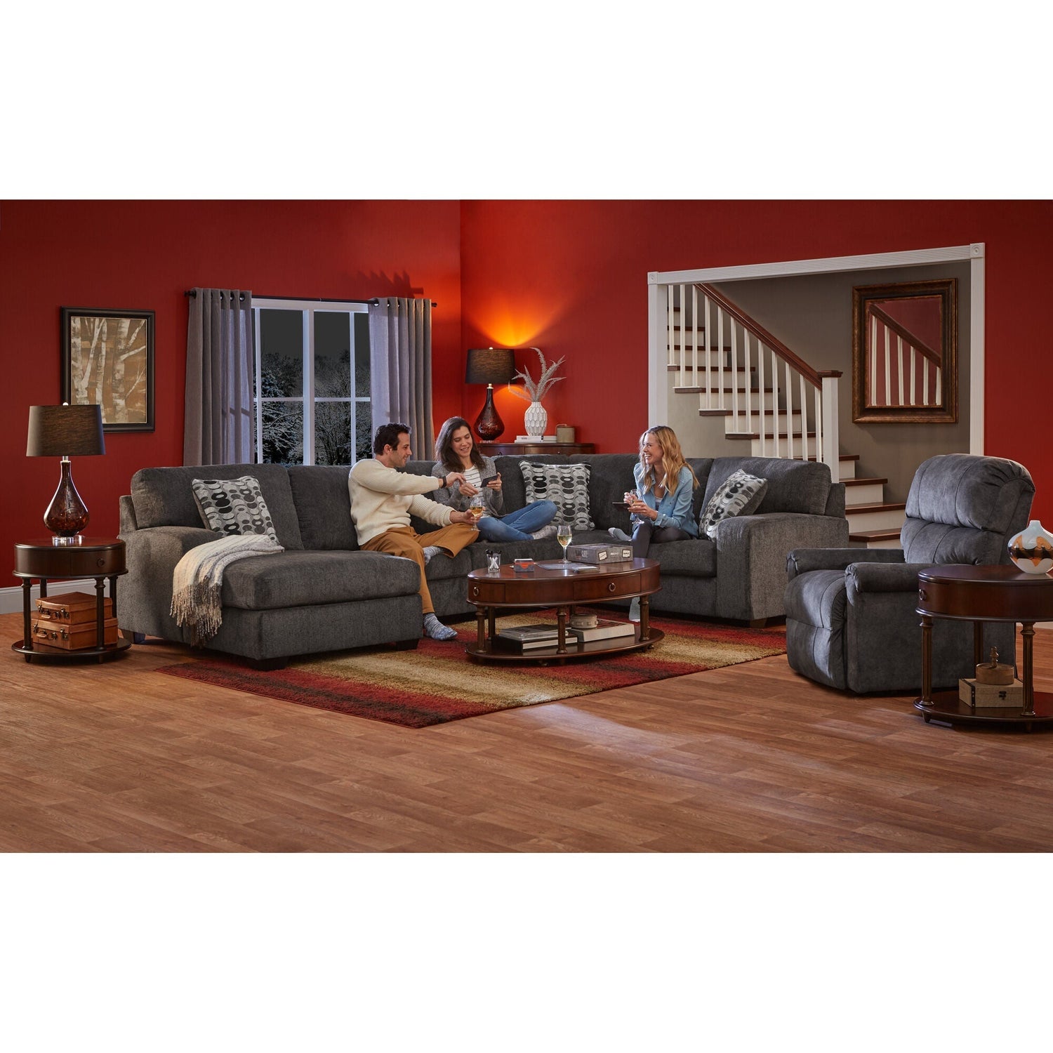 Room setting of Ballinasloe Smoke 3 Piece Left Chaise Sectional featuring a model