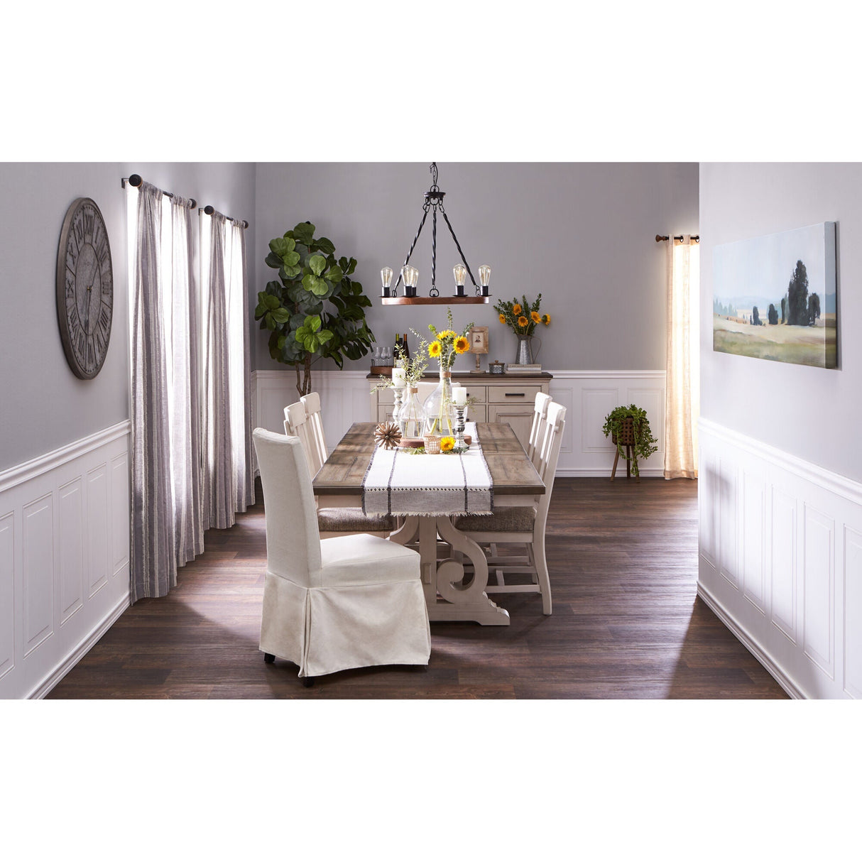 A room setting featuring Drake White 5 Piece Dining Set