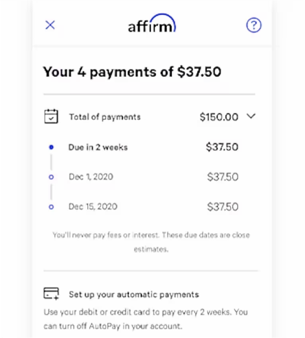 Affirm financing summary on mobile