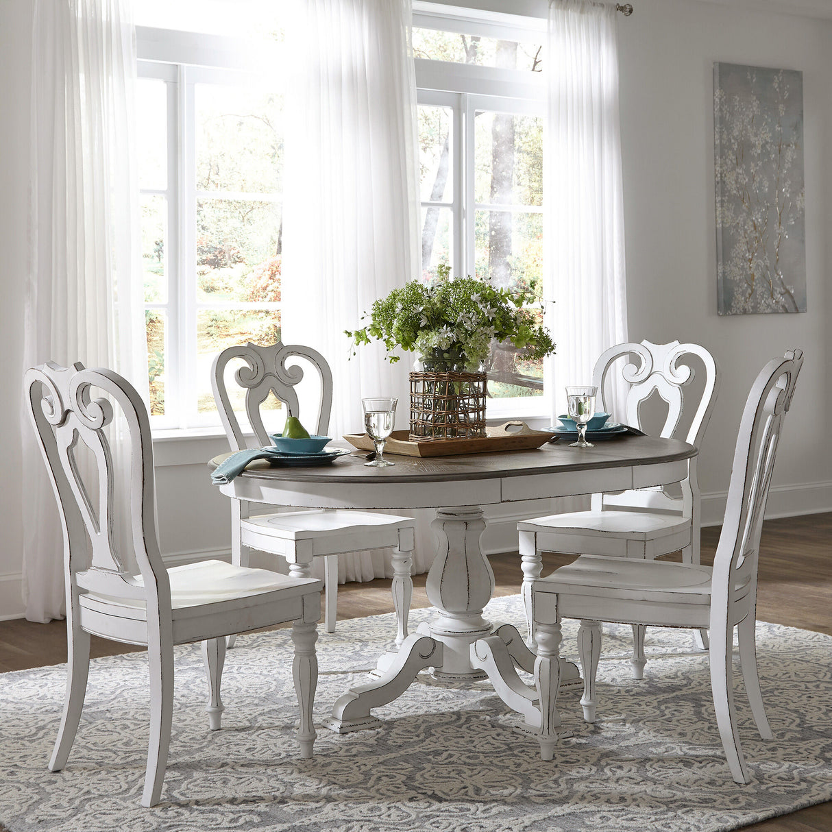 Magnolia Manor 5 Piece Splat Pedestal Dining Set - QK1033267_LIBF_LF1_RM