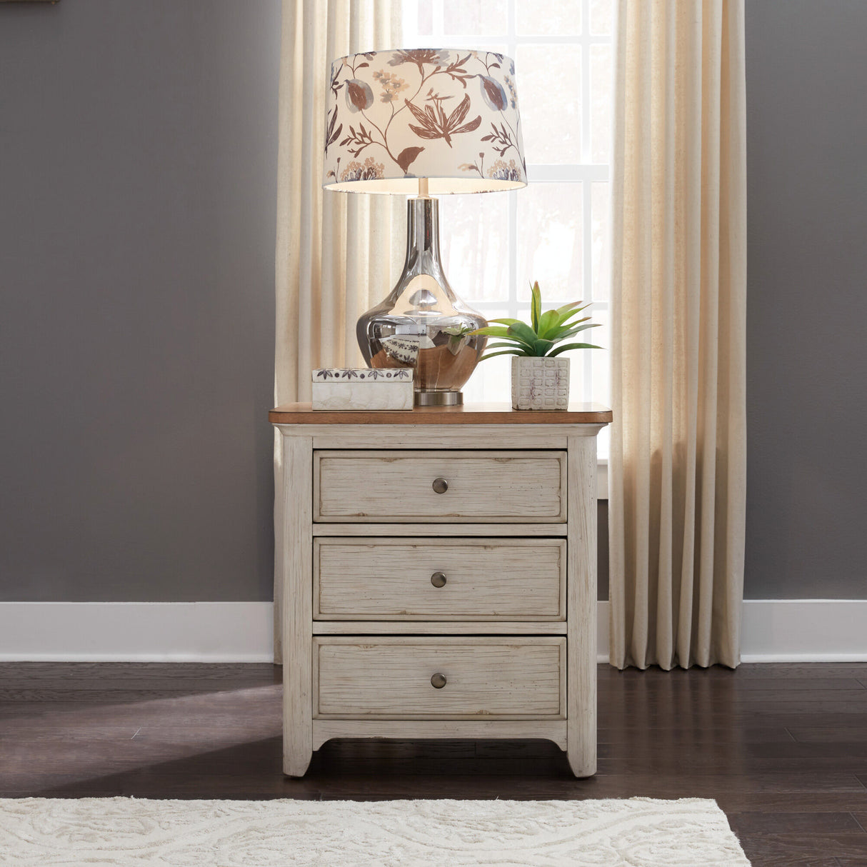 Farmhouse Reimagined 3 Drawer Nightstand - QK1043401_LIBF_LF1_RM