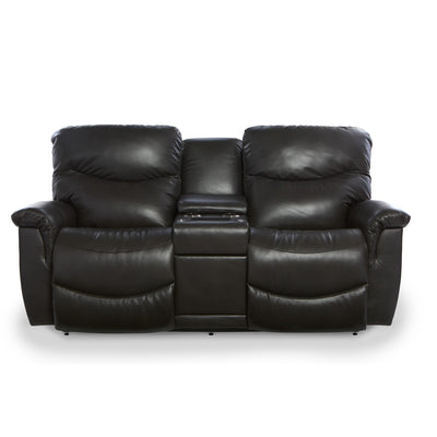 James Leather Power Plus Reclining Console Loveseat