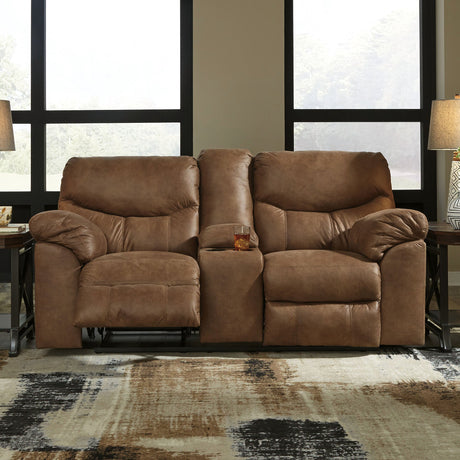 Leather reclining loveseat half reclined