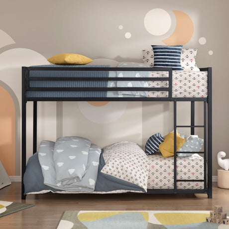 Wooden bunk bed without bedding