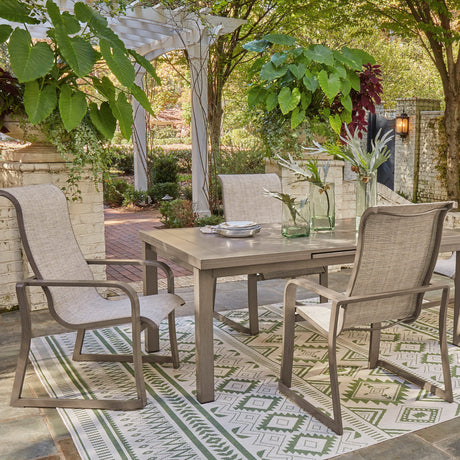 Patio dining table with fire and chairs