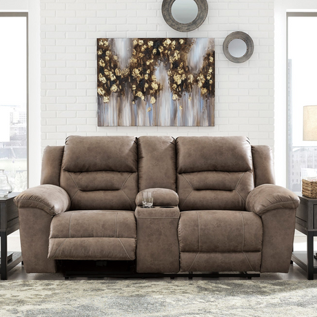 Room setting 5 featuring Stoneland Fossil Reclining Console Loveseat