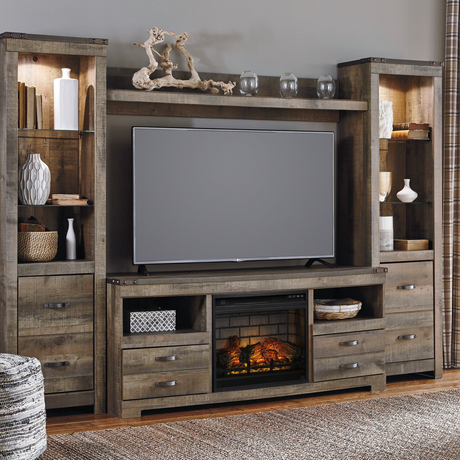 Entertainment center with fireplace and TV