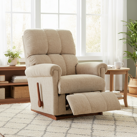 Beige recliner chair in a living room setting with light decor