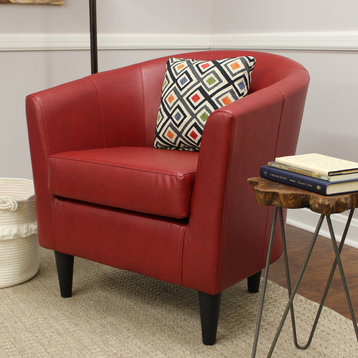 A room setting featuring Windsor Red Accent Chair