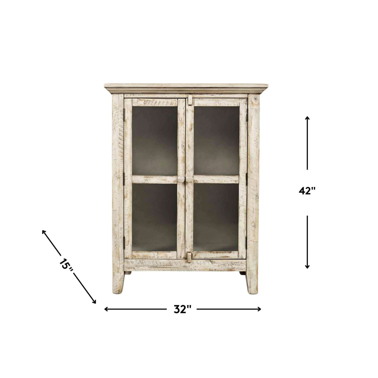 Detail image of Rustic Shores Antique White 2 Door Cabinet with overlay of product dimensions