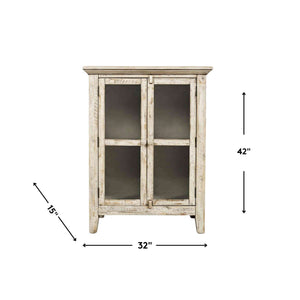 Detail image of Rustic Shores Antique White 2 Door Cabinet with overlay of product dimensions