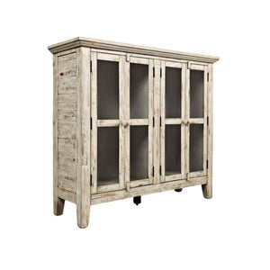 Front right view of Rustic Shores Antique White 4 Door Cabinet