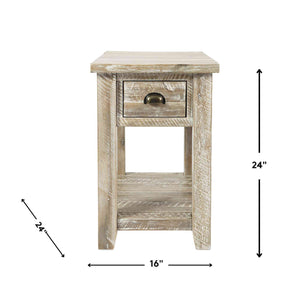 Detail image of Artisans Craft Gray Wash Chairside Table with overlay of product dimensions