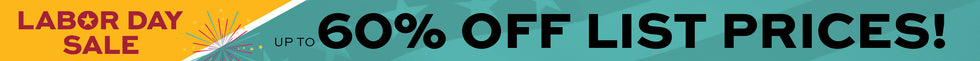 Labor Day Sale.  Up to 60% off List Prices!  Promotional banner with Labor Day sale text and discount offer.