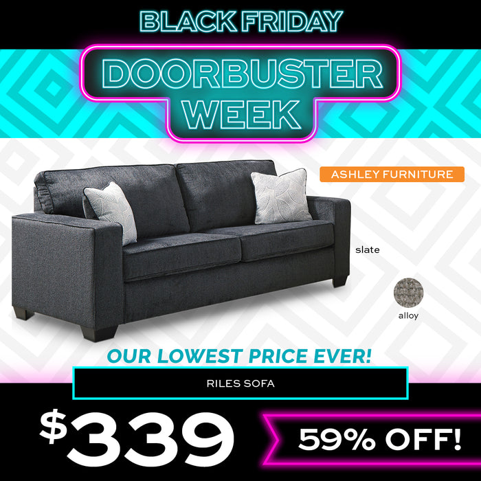 Advertisement for our lowest price ever on Riles Sofa for $339 during Black Friday Doorbuster Week