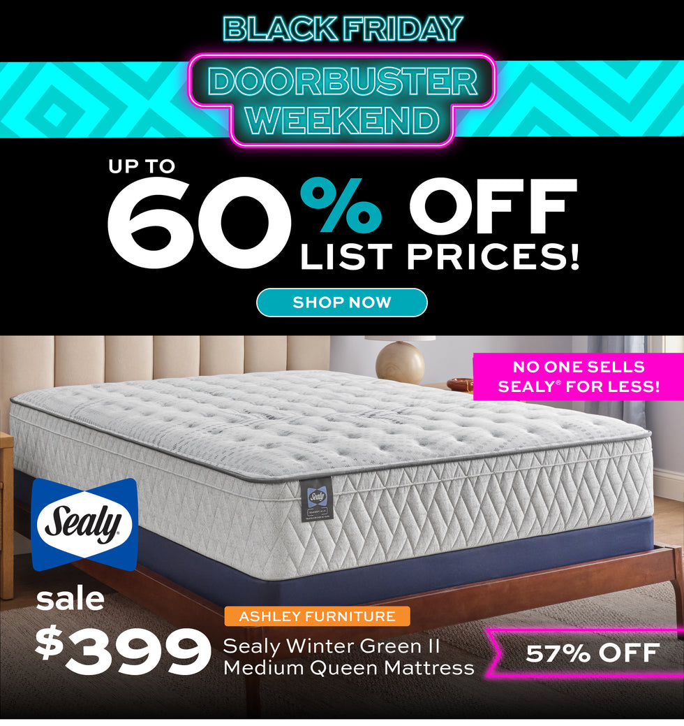 Black Friday Doorbuster Weekend Up to 60% off List Prices Friday thru Sunday Only!  Shop Now  Sealy Winter Green 2 Medium Queen Mattress on sale for $299