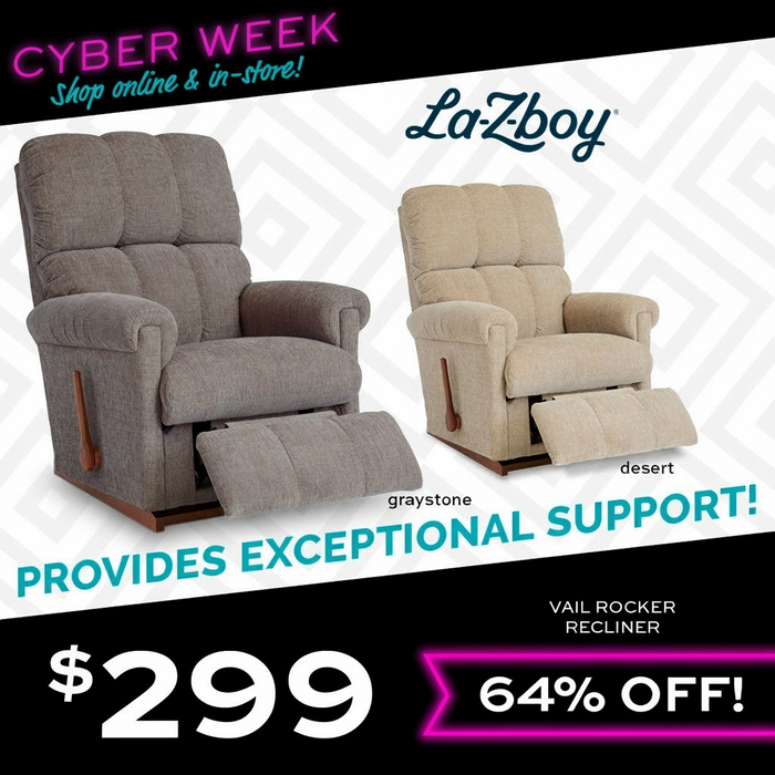 La-Z-Boy recliners with promotional text for Cyber Week sale on a white background