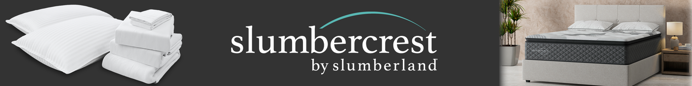 Slumberland Slumbercrest mattress and bedding set with logo