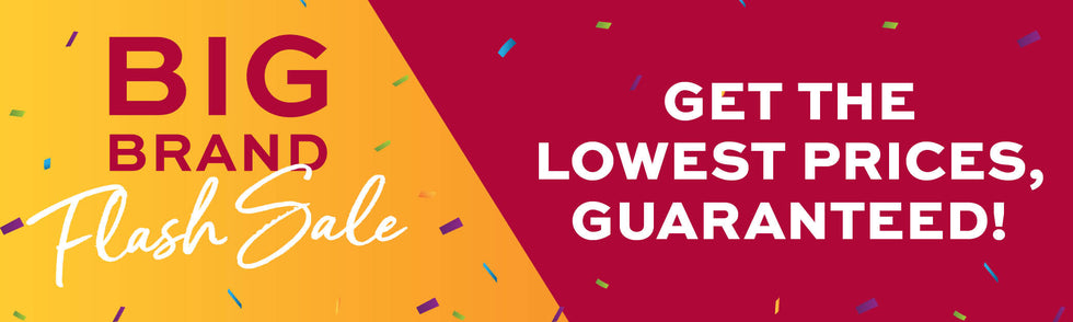 Promotional banner with 'Big Brand Flash Sale - Get the lowest prices, guaranteed!' text on a colorful background.