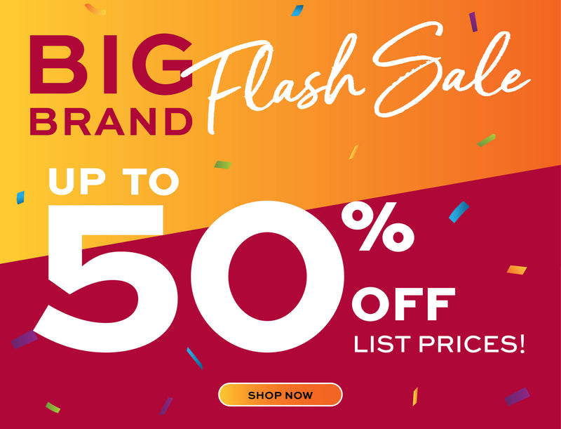 Promotional banner with 'Big Brand Flash Sale January 16-19 - Plus up to 50% off list prices' text on a colorful background.