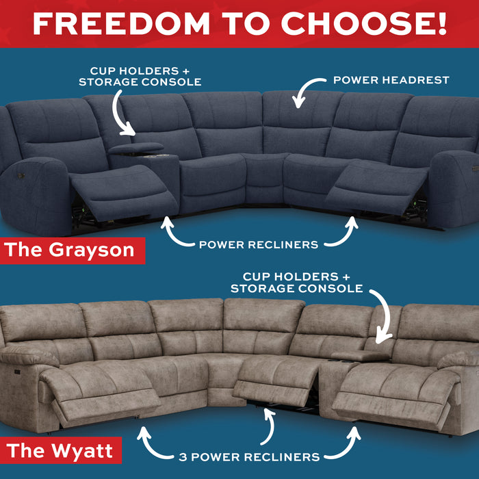 Sectional sofa advertisement with '4th of July Blowout' text on a blue background