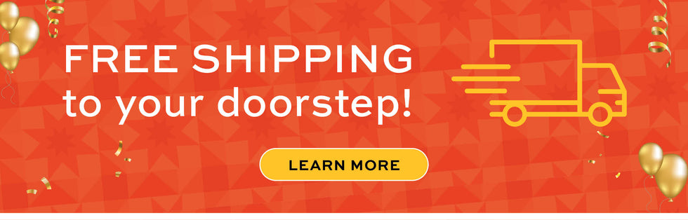 Promotional banner with free shipping text and truck icon on an orange background