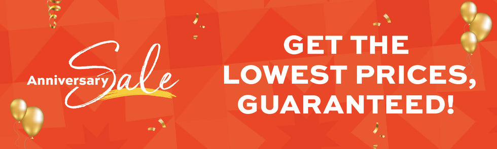 Promotional banner with 'Anniversary Sale' text on a red background with gold balloons.
